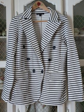 Banana Republic Navy & White Striped Double-Breasted Blazer